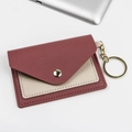 Slim envelope card holder in red-brown and beige faux leather with gold keychain - Deep Pink