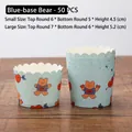 Set of 50 light blue muffin cups with cartoon bear patterns in two different sizes - Blue Background Bear
