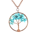 Antique copper tree of life necklace with natural turquoise stone chips pendant - 3.5cm Diameter / Antique Copper/Blue Turquoise