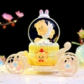 Luminous Capybara pumpkin carriage snow globe music box with angel bear in yellow white - MK Medium 80 Snowfall + Color Light / 2426 Yellow Base