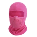 Dettaglio del passamontagna in pile fucsia con valvola di respirazione per ciclismo - L / Rosa Rosso