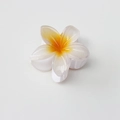 Close-up of a 8cm plumeria flower hair claw clip with translucent yellow-white gradient - Glossy White Yellow Gradient