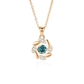 S925 silver necklace in rose gold finish with floral pendant and blue zircon stone - Green Moissanite / Rose Gold Color / 925 Silver