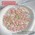 Rosa Harzrosen Set mit grünen Blättern und Perlen für DIY-Nagelkunst-Dekoration - Ca. 30-40 Stück (2,5g) / Hellrosa Perle Rose Gemischt