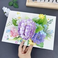 3D pop-up birthday card featuring a large purple paper flower with colorful floral accents - Hydrangea