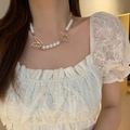 Elegant gold butterfly and pearl choker necklace for women worn on the neck - Silver Hollow Butterfly (59#)
