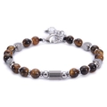 Macro shot of tiger eye beads and square metal pieces on an adjustable steel bracelet - Tiger Eye Bracelet-B