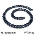 760mm x 10mm matte black stainless steel Cuban link necklace with rectangular buckle - 760mm x 10mm (KN225365-Z)