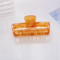 Amber tortoiseshell rectangular hollow hair claw clip with glossy resin finish for hair styling - Rectangle / Light Coffee Marble