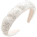 Elegant wide headband with handmade white sequins and beads for a luxurious pearl finish - White