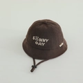 Dark brown corduroy baby sun hat with bear embroidery and adjustable chin strap - 48-50cm (1-2 Years) / Sunny Bear Style / Brown