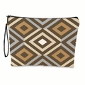 Borsa da trucco con motivi geometrici marroni e cinturino da polso nero robusto - Mix a Righe e Diamanti - Con Cinturino da Polso (xy-015-04)