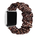 Elastic leopard print scrunchie watch band for smartwatches with silver metal connectors - Small Leopard