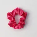 Luxurious rose pink satin scrunchie with a glossy finish and elastic inner band - Scrunchie_Rose Red