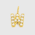 Golden letter W pendant with embedded white pearls and hanging ring for jewelry - Gold-W