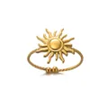 Golden sun-shaped stainless steel ring with twisted rope band and adjustable open design - Sunburst Twist Style (JZ4965G) / Gold