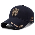 Berretto da baseball blu navy con ricamo dorato e stemma classico in cotone twill - Regolabile / Blu navy