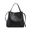Sac seau minimaliste en cuir noir avec poignée et bandoulière sur fond blanc uni - Noir
