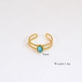 Detailed view of hammered 14k gold plated ring featuring an oval turquoise stone - Oval Turquoise Hammered Double Layer Style