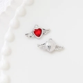 Detail of heart shaped alloy pendants with wings and red zircon stone for DIY jewelry - 4# Heart with Wings-Red Zircon