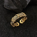 Adjustable S925 sterling silver dragon ring in gold with intricate cross pattern - Cross Pattern Relief Open Style (J4727)