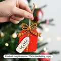 Christmas tree red gift box wooden pendant with JOY tag and bow decoration - Red Christmas Gift Box