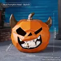 Orange geometric resin skull pumpkin Halloween decor with horns and white skull detail - Skull Pumpkin Head Type B