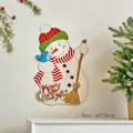 Adesivo natalizio con pupazzo di neve, scritta Merry Christmas e cappello glitter - Pupazzo di Neve con Scopa