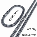 Black stainless steel faceted chain jewelry set with 21cm bracelet and 66cm necklace - Bracelet (7mm) / Distressed Black