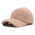 Casquette de baseball en polaire marron clair avec texture laine d'agneau chaude - Réglable / Kaki