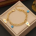 Bracciale a doppio strato dorato con occhio del diavolo, perle turchesi e chiusura a moschettone - 2# Braccialetto