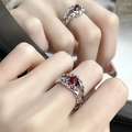 Irregular liquid silver ring with a red gemstone in a creative mirror reflection - Adjustable Open / Irregular Liquid Texture Style (JZ2067)