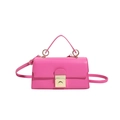 Chic magenta leather handbag with gold square twist lock and slim shoulder strap - Rose Red