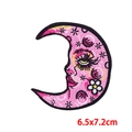 Pink crescent moon face embroidery patch with white flower and stars, 6.5x7.2cm - Pink Moon Face