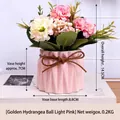 Artificial pink hydrangea in geometric ceramic pot with jute bow decoration - Pink Potted Artificial Flower Ornament