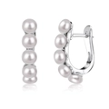 Elegant S925 silver hoop earrings with five vertical white freshwater pearls - 5-Pearl Row Hoop Earrings / Silver