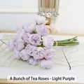Artificial tea rose bouquet in light purple finish for home and wedding decor - One Bundle Tea Roses / Light Purple