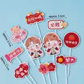 Set of 10 graduation cake toppers featuring cute cartoon characters and lucky charms - Red Clothes Child Success List 10 Sets