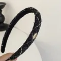 French vintage black tweed headband with sparkling gold buckle and star-style weave - Black with Gold Label