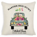 Easter throw pillow cover featuring a blue vintage truck and cute rabbits on beige linen - Zl2002064-15 / 45*45cm Cover Only