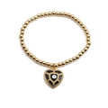 Bracciale regolabile con perle dorate e ciondolo a cuore occhio del male da donna - Cuore Occhio del Diavolo