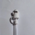 Ghost silicone straw topper 10mm with pink blush for Halloween party decorations - 10mm Single Pack / White