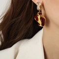Chic geometric copper earrings with burgundy and light pink enamel in gold finish - Red Enamel Style (F1163)