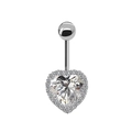 Silver belly button ring featuring a heart-shaped zircon and devil's eye detail - Big Zircon Heart