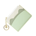 Mini color-block PU leather card holder in mint green and white with gold bell chain - Green