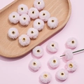 20mm light pink faux rabbit fur pompom beads with golden metal inner core for DIY crafts - Pink White