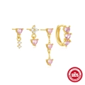 Elegant gold S925 sterling silver earring set with pink heart zircons and pearls - Pink Heart Pearl Style / 925 Silver / Set of 4-Gold#3
