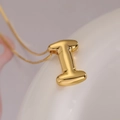 Minimalist gold balloon style letter I pendant necklace with polished finish chain - Letter I
