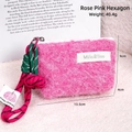 Rose red plush coin purse with a colorful braided handle and white branded label - Small Hexagon Style / Rose Red