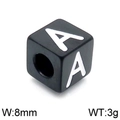 DIY black alphabet bead with white letter A, 8mm stainless steel square cube charm - Letter A Black (KLJ1166-Z)